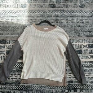 Colorblock Sweater - Cream, Brown, and Gray